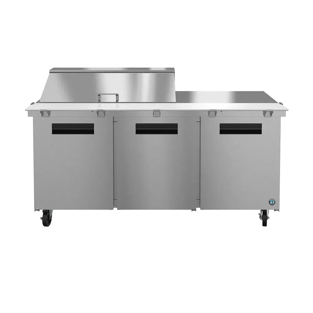 Sleek stainless prep table from Hoshizaki America with a chilled base and pans, built for efficient sandwich or salad prep service in modern kitchens.