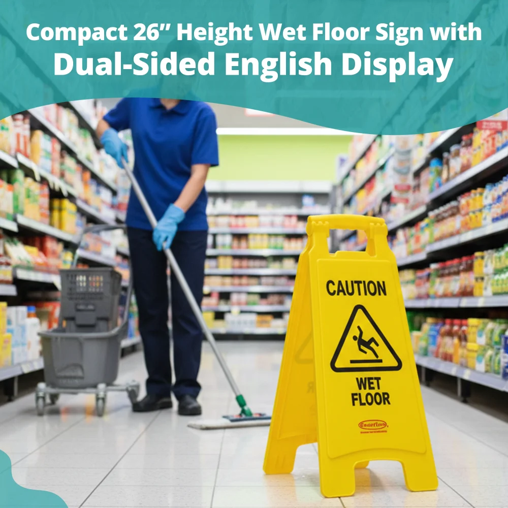 SoftTouch Series Double Sided Yellow Wet Floor Sign, English, Caution Wet Floor