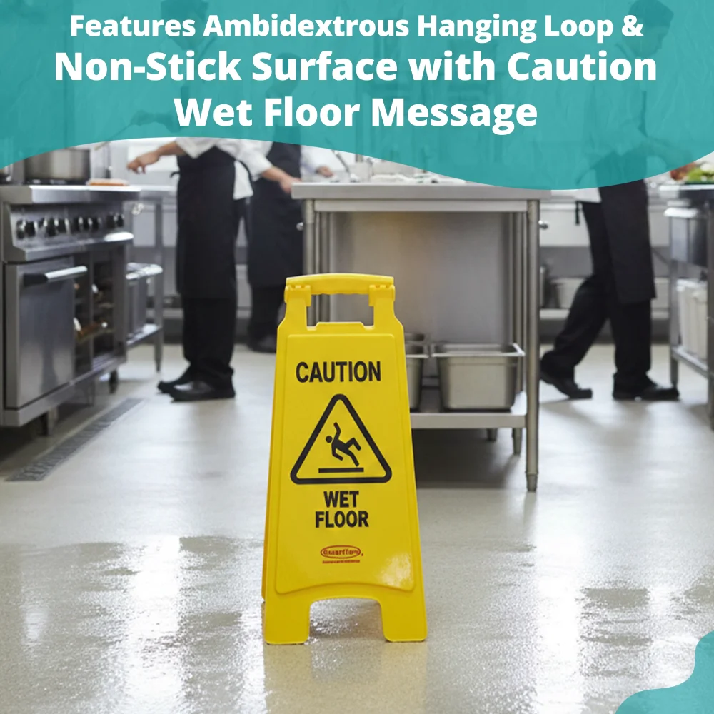 SoftTouch Series Double Sided Yellow Wet Floor Sign, English, Caution Wet Floor