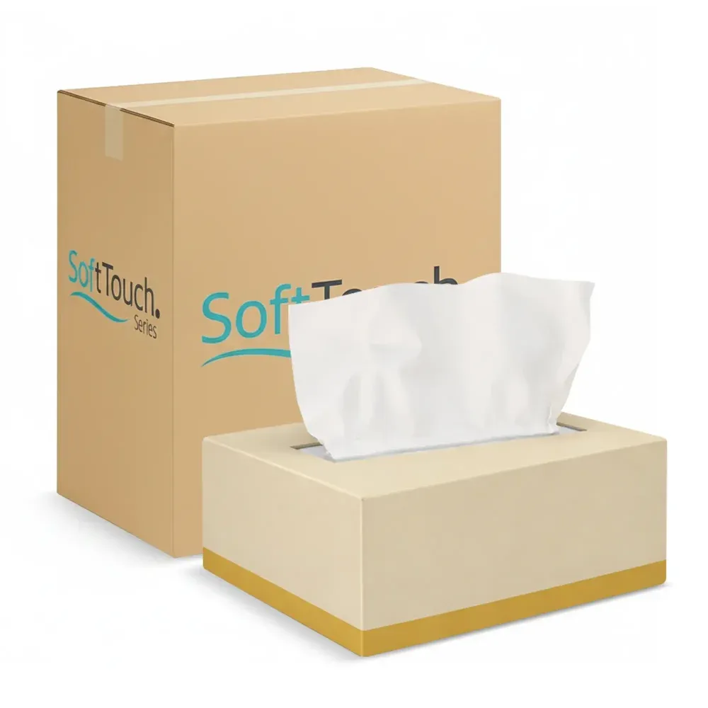 SoftTouch Series Facial Tissue Box, 8.37 x 8.07 in, 2-Ply, White, 3000/Case