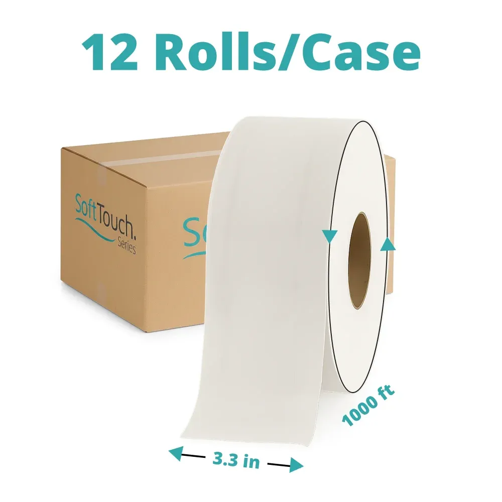SoftTouch Series 9" Jumbo Bath Tissue Roll, 3.3" x 1000 ft, 2-Ply, 12/Case
