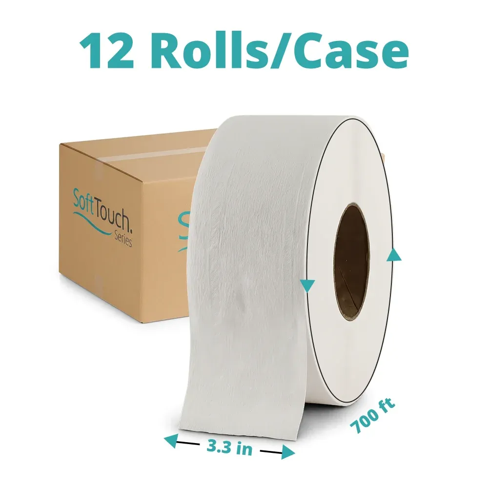 SoftTouch Series 9" Jumbo Bath Tissue Roll, 3.3" x 700 ft, 2-Ply, 12 Rolls/Case