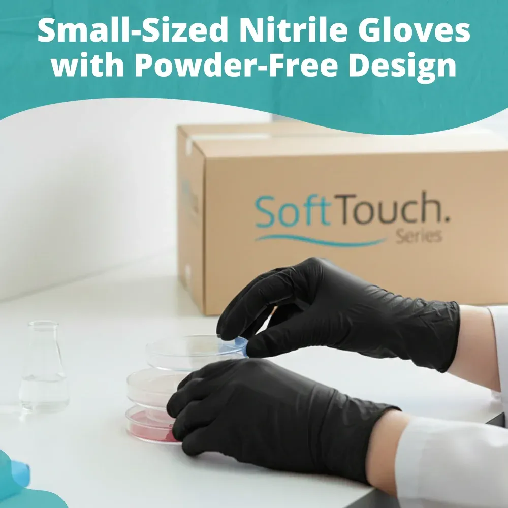 SoftTouch Series Powder-Free Disposable Nitrile Gloves for Foodservice, Black, Small, 1000/Case