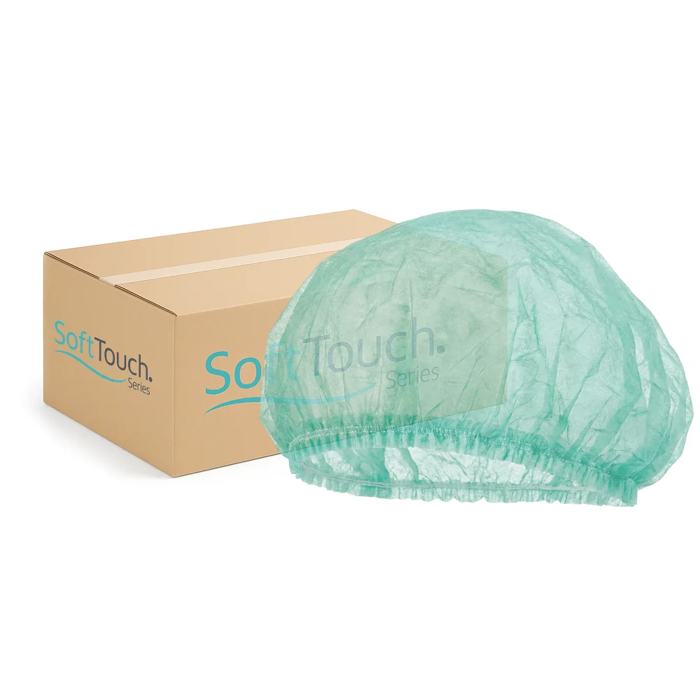 SoftTouch Series 24" Pleated Bouffant Caps, Green, 1000/Case