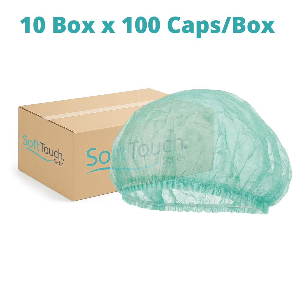 SoftTouch Series 24" Pleated Bouffant Caps, Green, 1000/Case