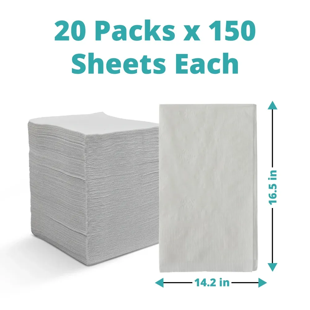 SoftTouch Series White Dinner Napkin, 14.2 x 16.5 in, 2-Ply, 1/8 Fold, 3000 Sheets/Case