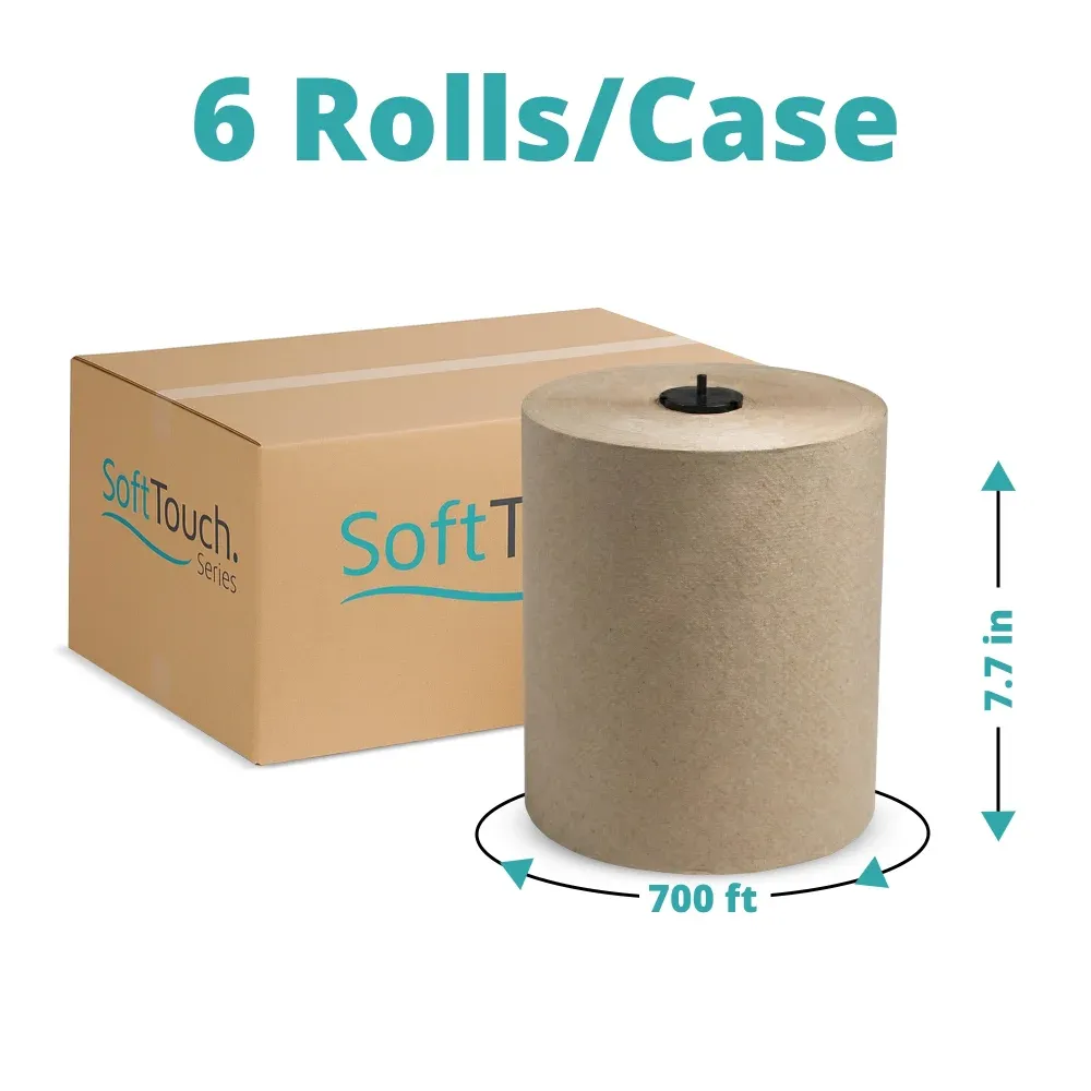 SoftTouch Series Hand Paper Towel, 7.7 in x 700 ft, Natural, 1-Ply, 6 Rolls/Case