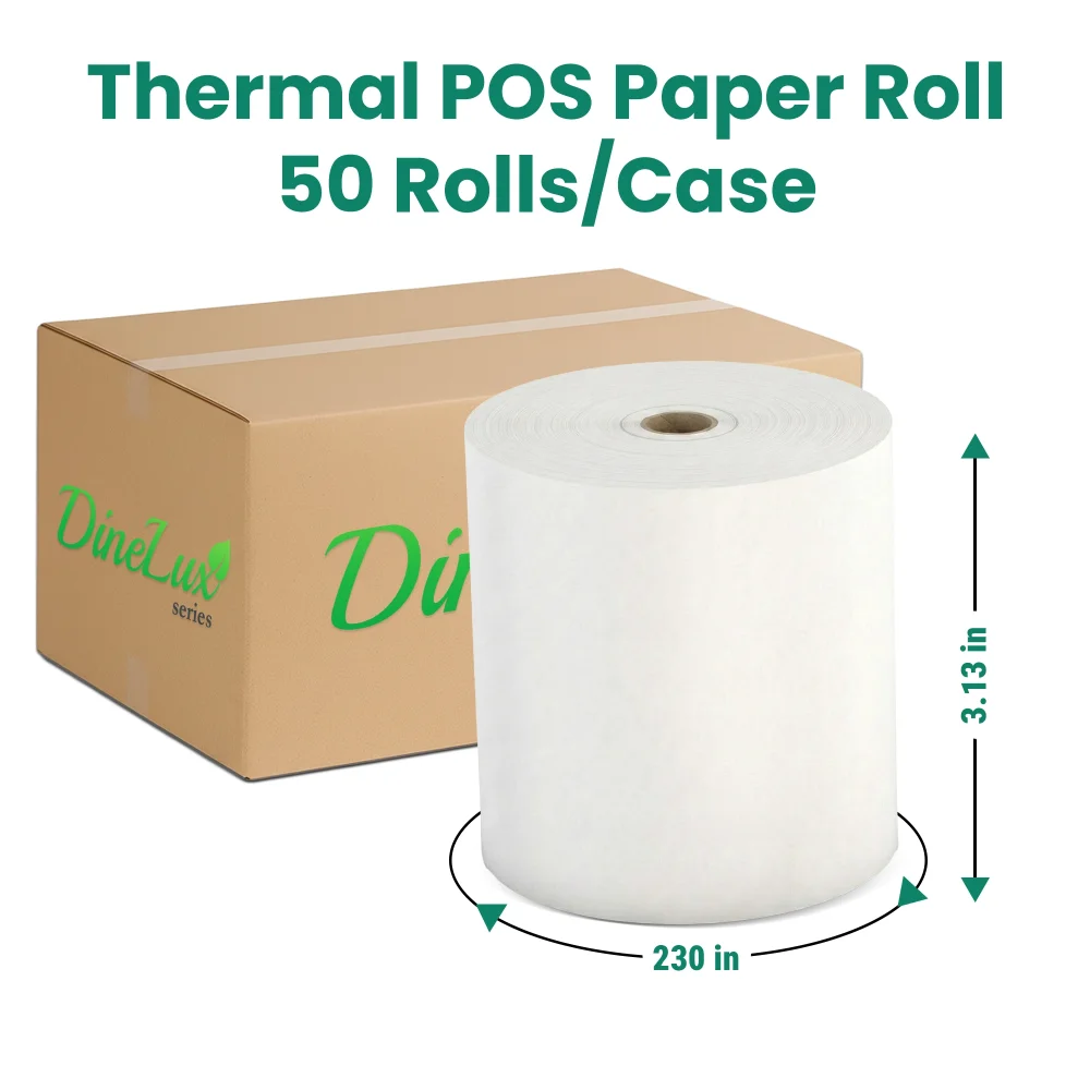 Dinelux Series Thermal POS Paper Roll, 3.13" x 230', 50 Rolls/Case