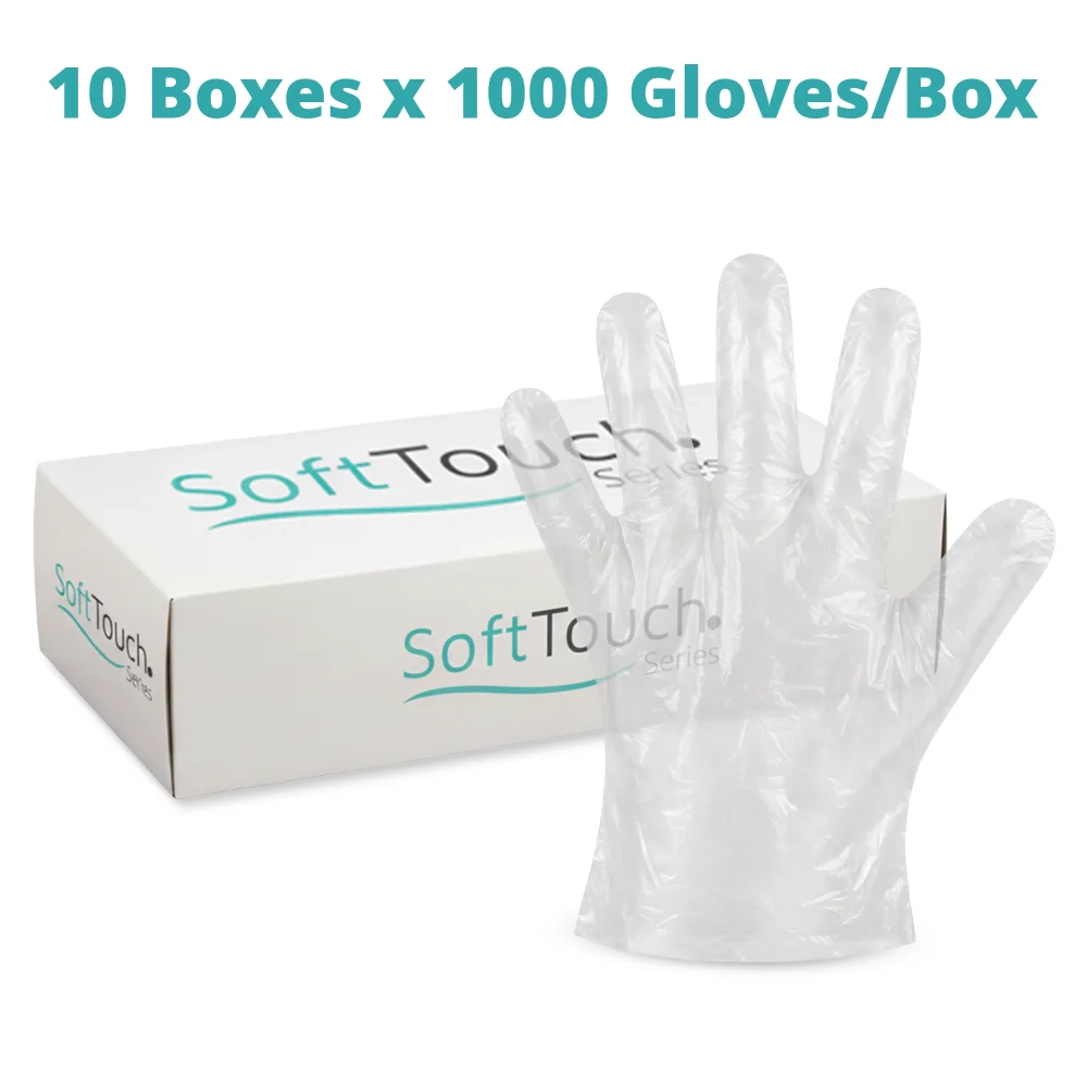 SoftTouch Series Powder-Free Disposable Polyethylene Gloves for Foodservice, Large, 10,000/Case