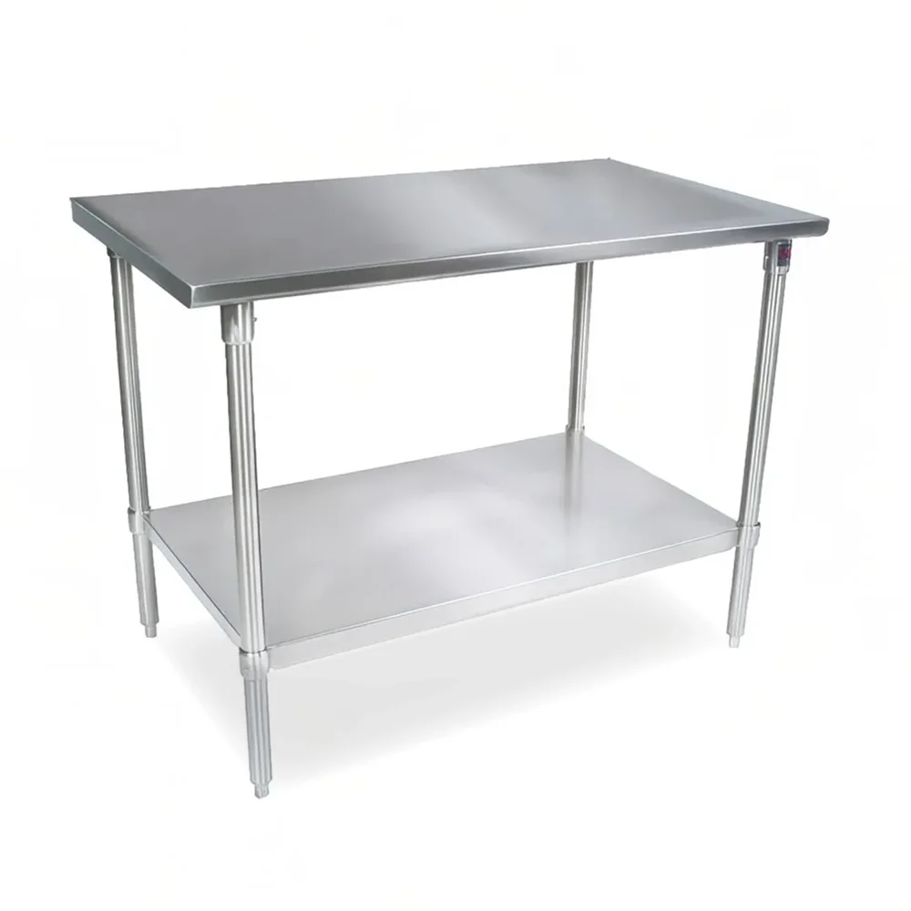 John Boos ST4-24120SSK 120" 14 Gauge Work Table with Undershelf & 300 Series Stainless Flat Top