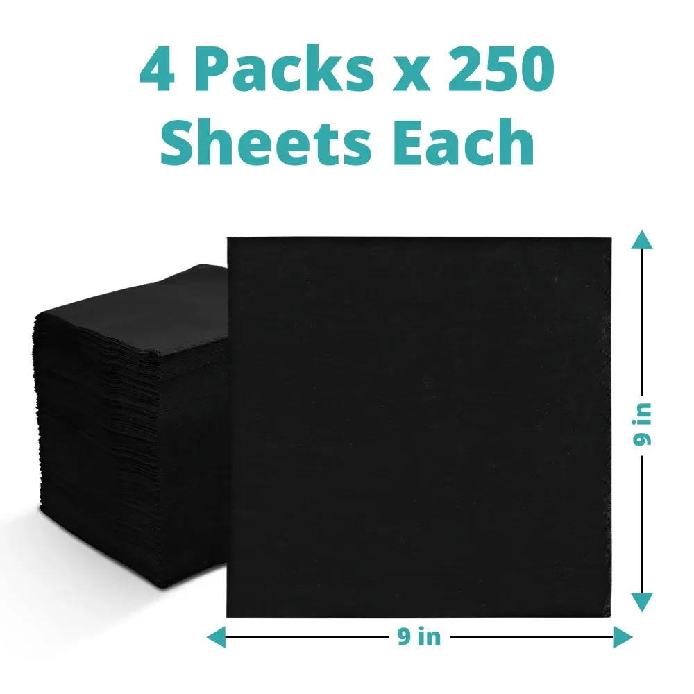 SoftTouch Series Black Beverage Napkin, 9 x 9 in, 2-Ply, 1000 Sheets/Case