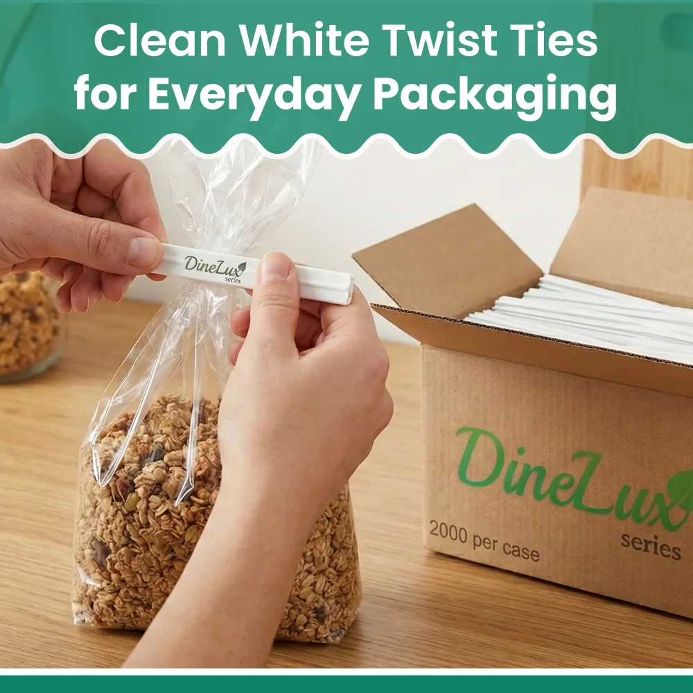 Dinelux Series 4" White Paper Twist Tie with Single Wire, 2000/case