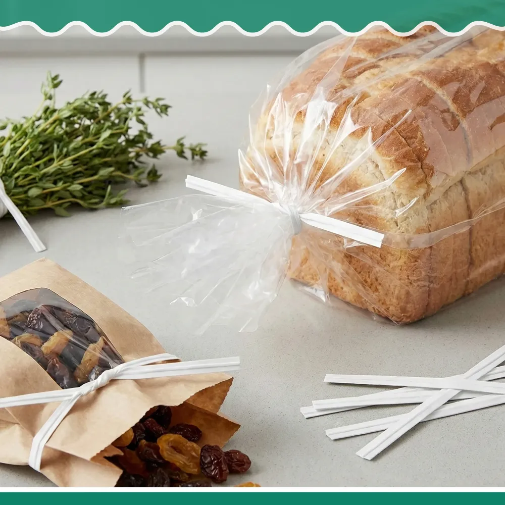 Dinelux Series 4" White Paper Twist Tie with Single Wire, 2000/case