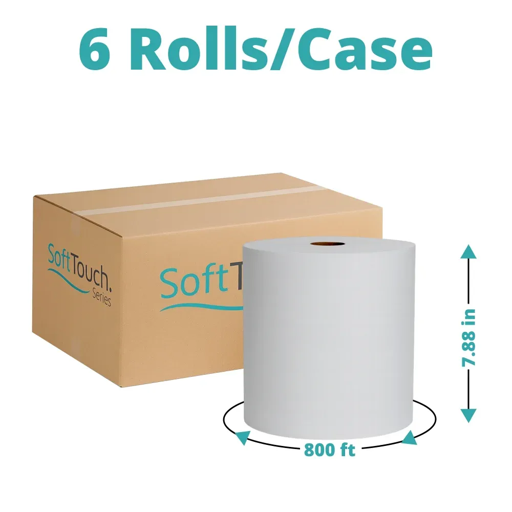 SoftTouch Series Hardwound Paper Towel, 7.8 in x 800 ft, White, 1-Ply, 6 Rolls/Case