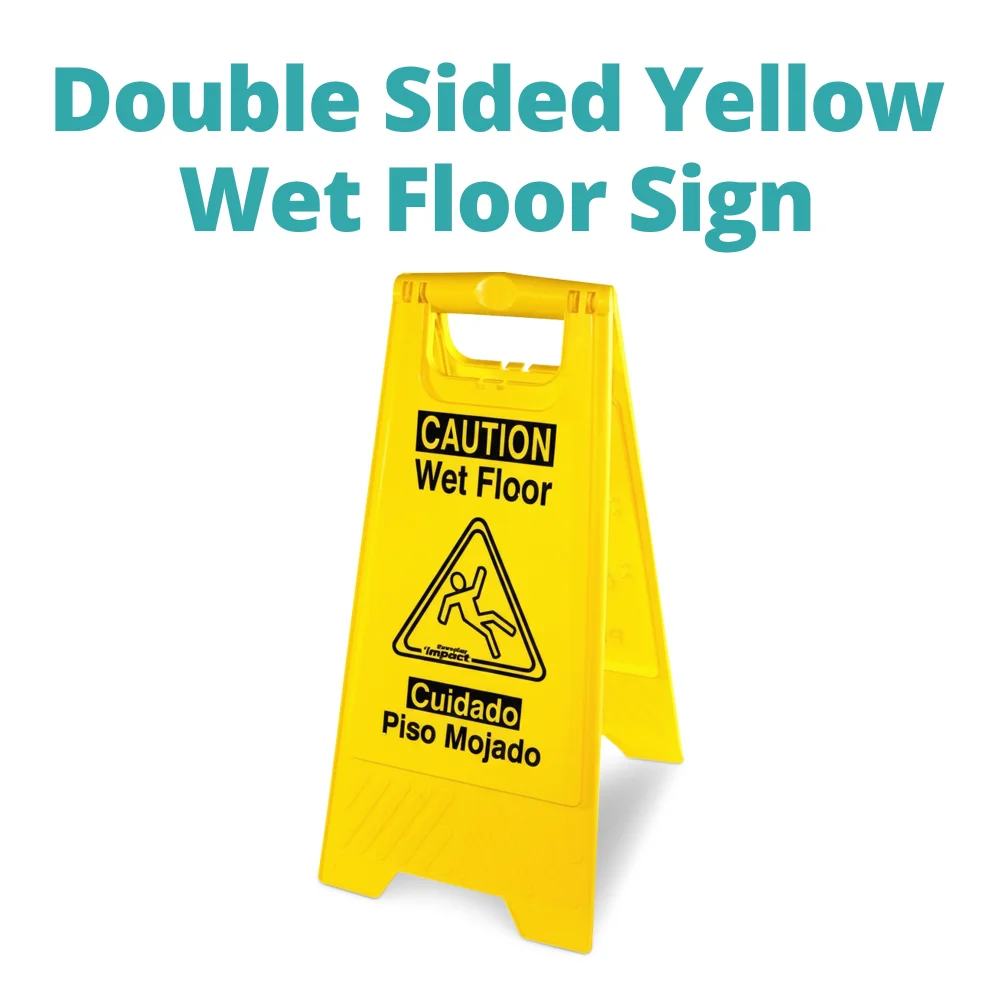 SoftTouch Series Double Sided Yellow Wet Floor Sign, English / Spanish, Caution Wet Floor