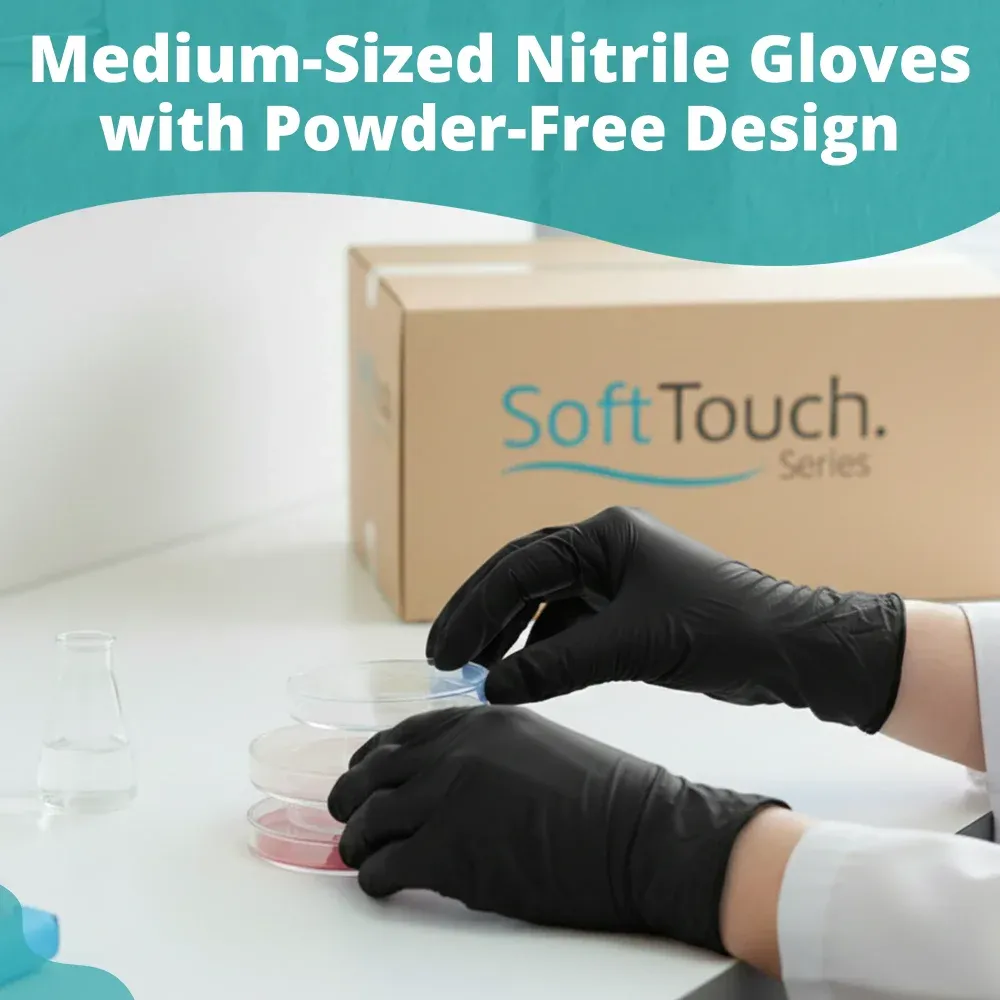 SoftTouch Series Powder-Free Disposable Nitrile Gloves for Foodservice, Black, Medium, 1000/Case