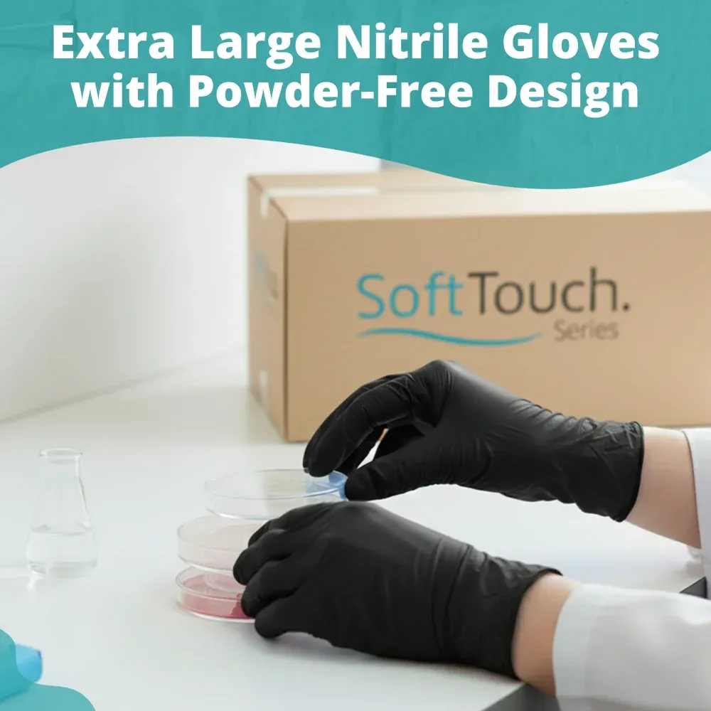 SoftTouch Series Powder-Free Disposable Nitrile Gloves for Foodservice, Black, Extra Large, 1000/Case
