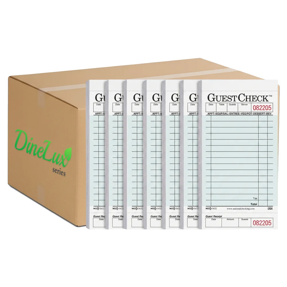 Dinelux Series Medium Single Copy Cardboard Guest Check, 3.50" x 6.75", Green, 2500/Case