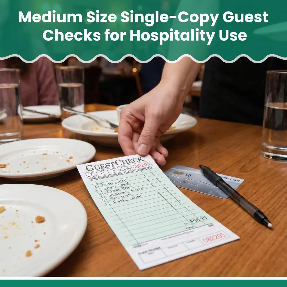 Dinelux Series Medium Single Copy Cardboard Guest Check, 3.50" x 6.75", Green, 2500/Case