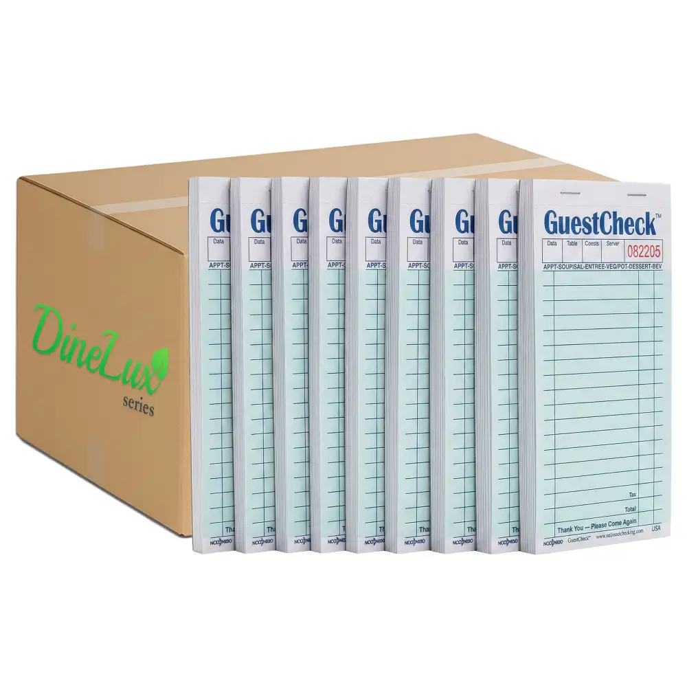 Dinelux Series Medium Duplicate Carbon Guest Check, 3.50" x 6.75", Green, 2500/Case
