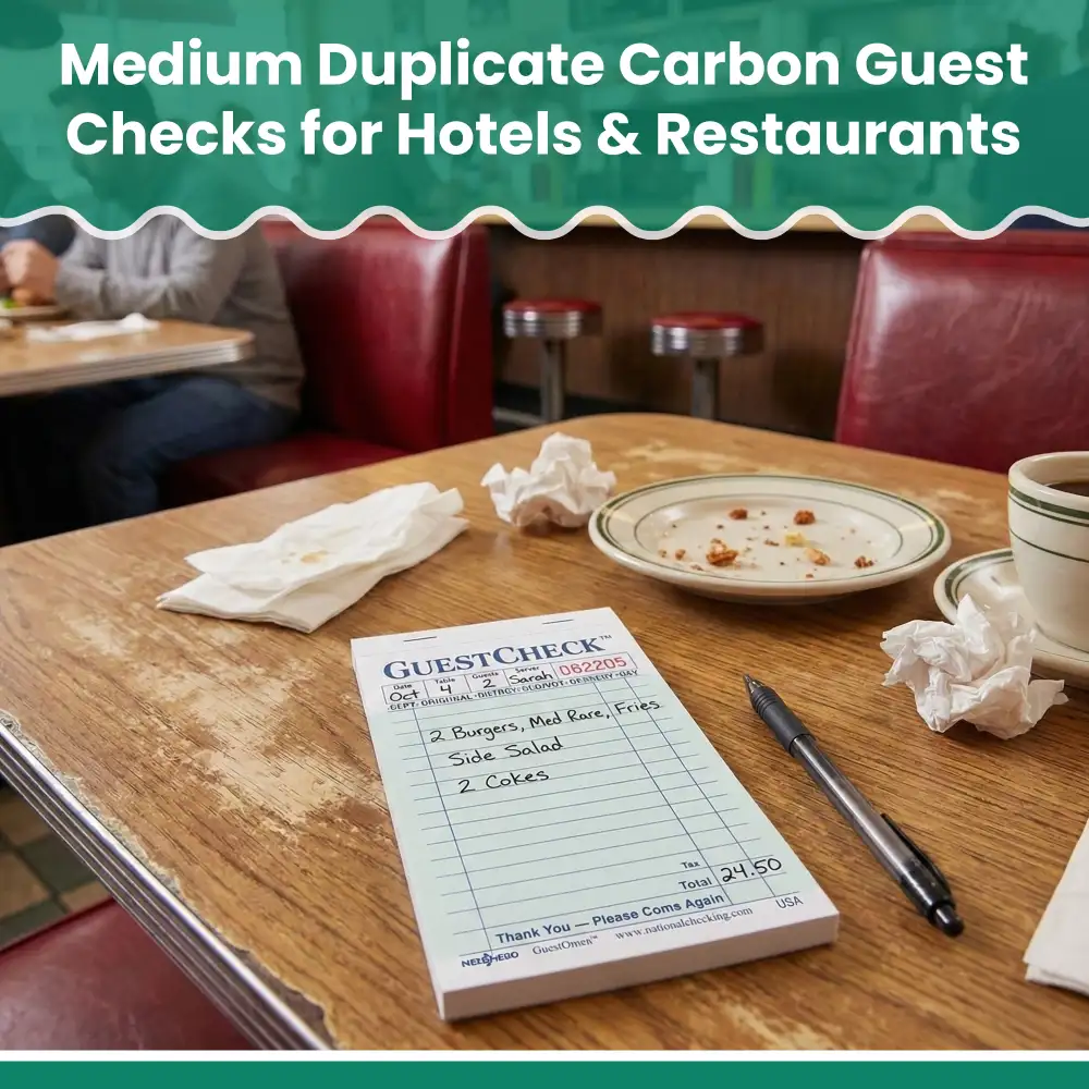 Dinelux Series Medium Duplicate Carbon Guest Check, 3.50" x 6.75", Green, 2500/Case