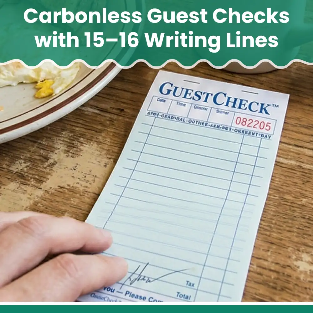 Dinelux Series Medium Two-Part Carbonless Guest Check, 3.50" x 6.75", Green, 2500/Case