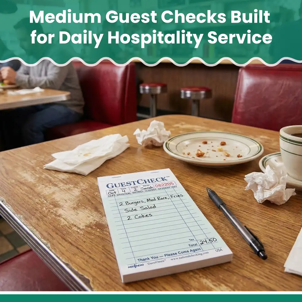 Dinelux Series Medium Two-Part Carbonless Guest Check, 3.50" x 6.75", Green, 2500/Case