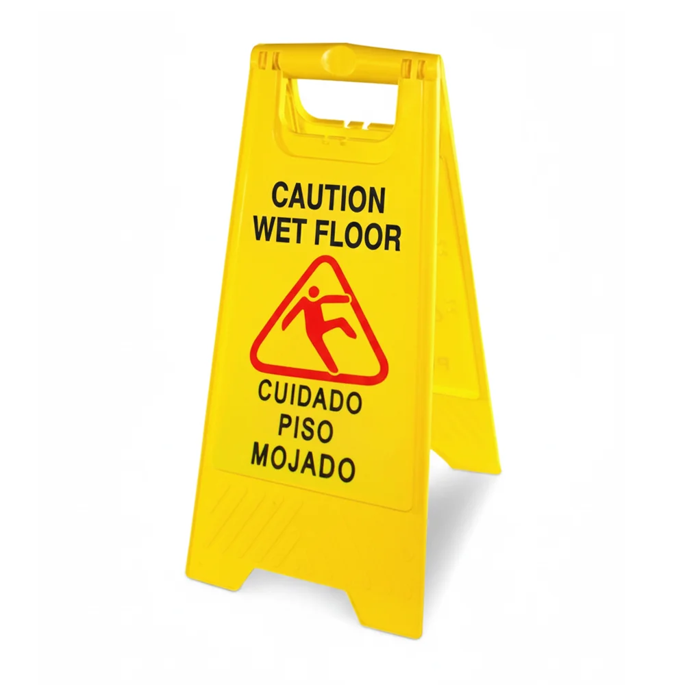 SoftTouch Series Double Sided Yellow Caution Wet Floor Sign, English / Spanish, 10/Case