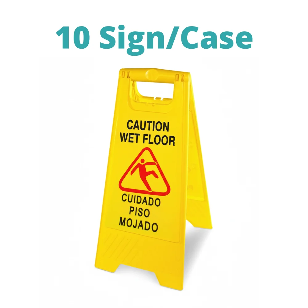 SoftTouch Series Double Sided Yellow Caution Wet Floor Sign, English / Spanish, 10/Case