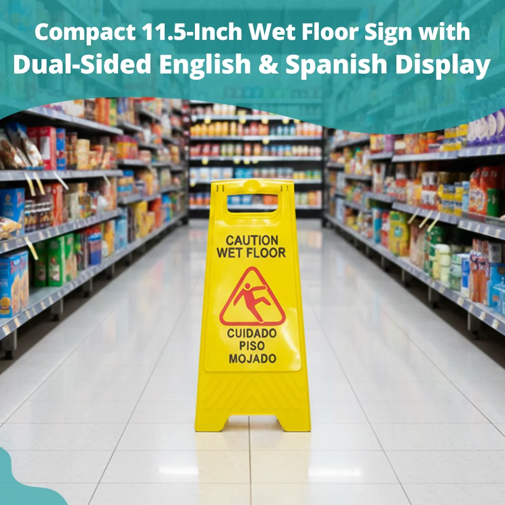 SoftTouch Series Double Sided Yellow Caution Wet Floor Sign, English / Spanish, 10/Case
