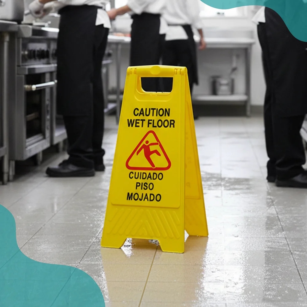 SoftTouch Series Double Sided Yellow Caution Wet Floor Sign, English / Spanish, 10/Case