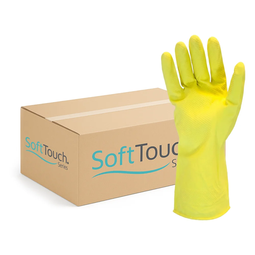 SoftTouch Yellow 16 Mil Latex Rubber Gloves with Flock Lining, Extra Large, 12/Case