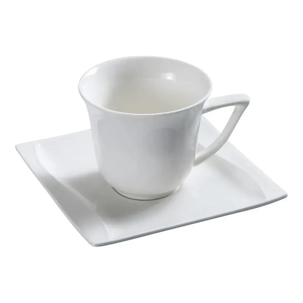 Yanco China coffee mug with matching saucer perfect for enjoying hot beverages, offering timeless elegance for any meal or gathering.