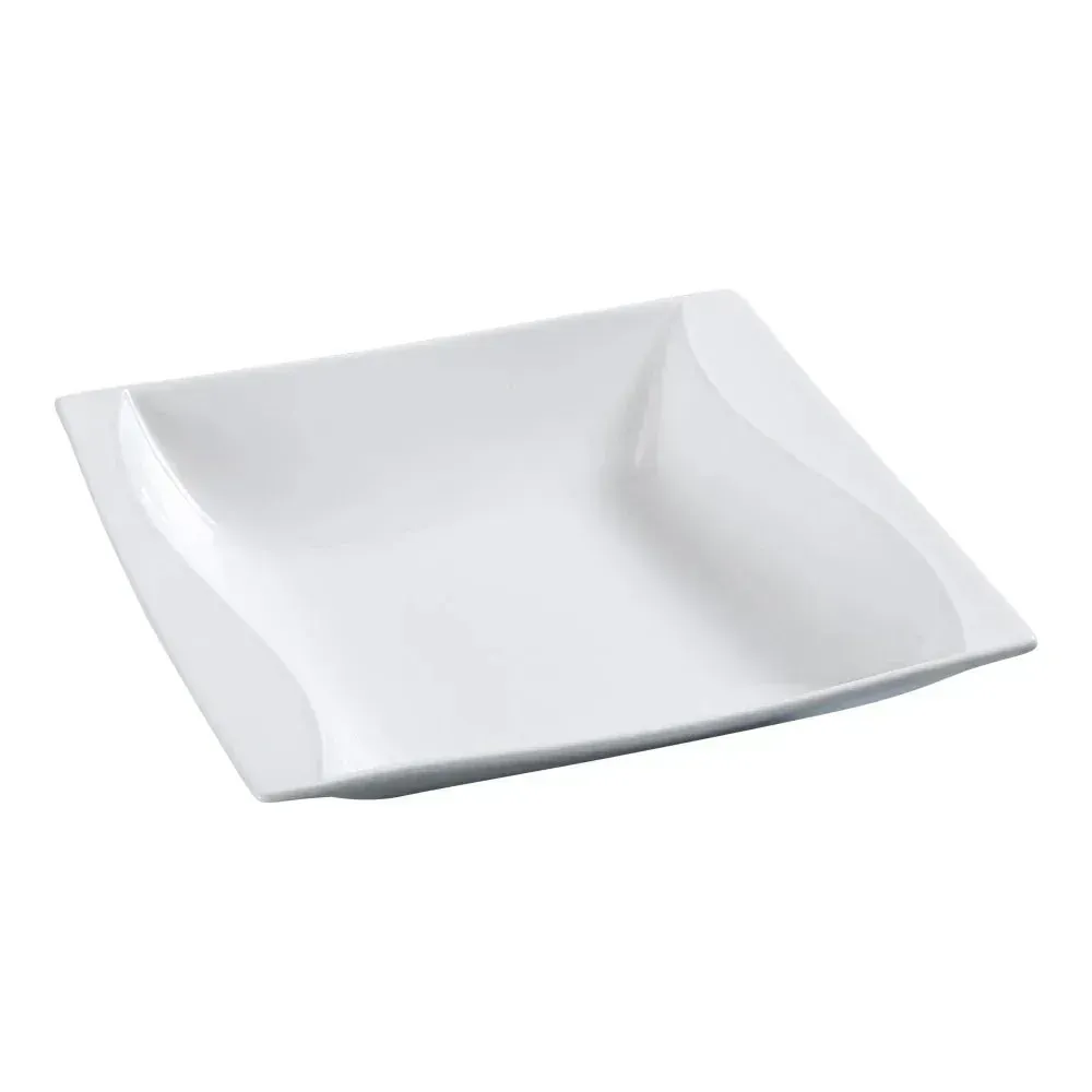 Yanco China square white ceramic dish with flat bottom, perfect for desserts, adding charm and sophistication to enhance your table setting.