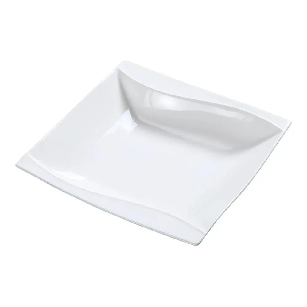 Yanco China square white ceramic bowl with flat bottom, ideal for serving soups or stews, ensuring stability with a clean, refined appearance.