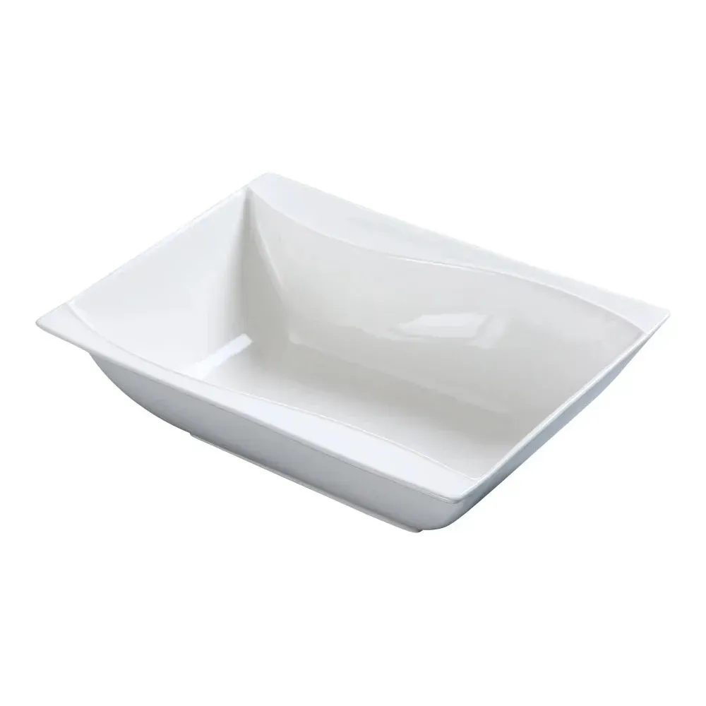 Yanco China square white ceramic bowl with curved edges, perfect for soups, salads, or desserts, offering style and practicality for your table.