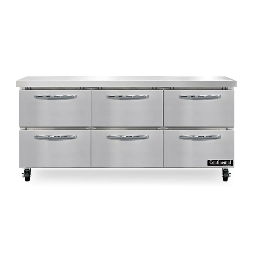 Continental SW72N-D 72" Worktop Refrigerator, 3 Sections, 115v