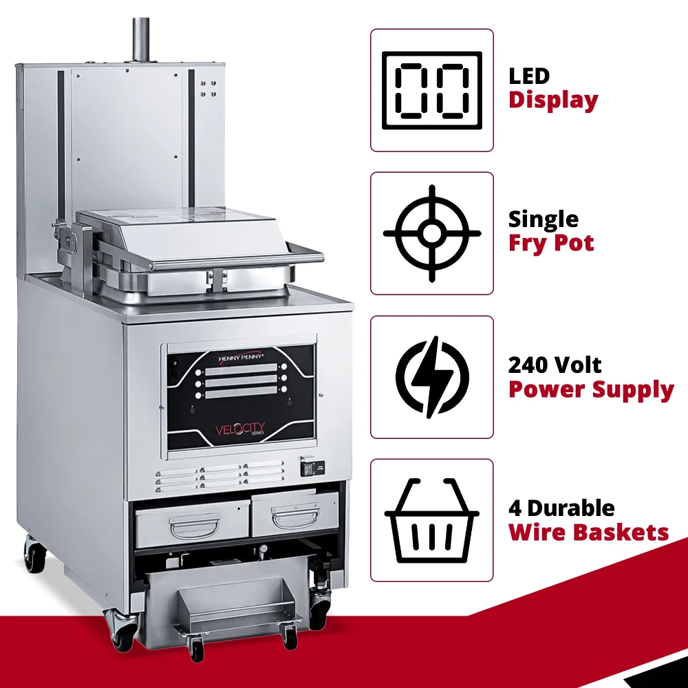 Henny Penny PXE100.09 24" Velocity Series 8-Head Electric Pressure Fryer, 75 lb Vat, 240V, 3 Phase