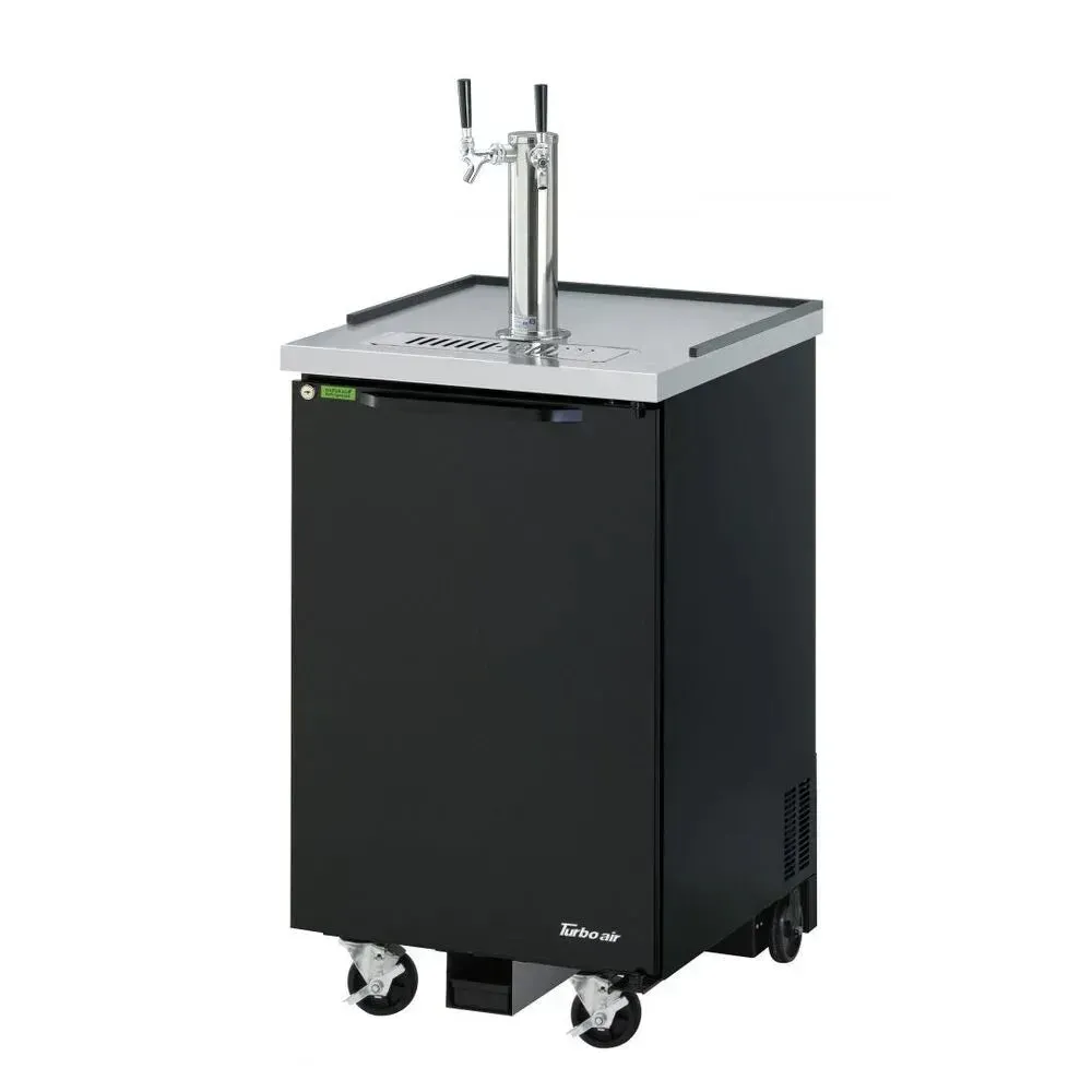 Black vinyl single keg beer dispenser from Turbo Air, designed for small bars or mobile catering units needing reliable, compact draft service.