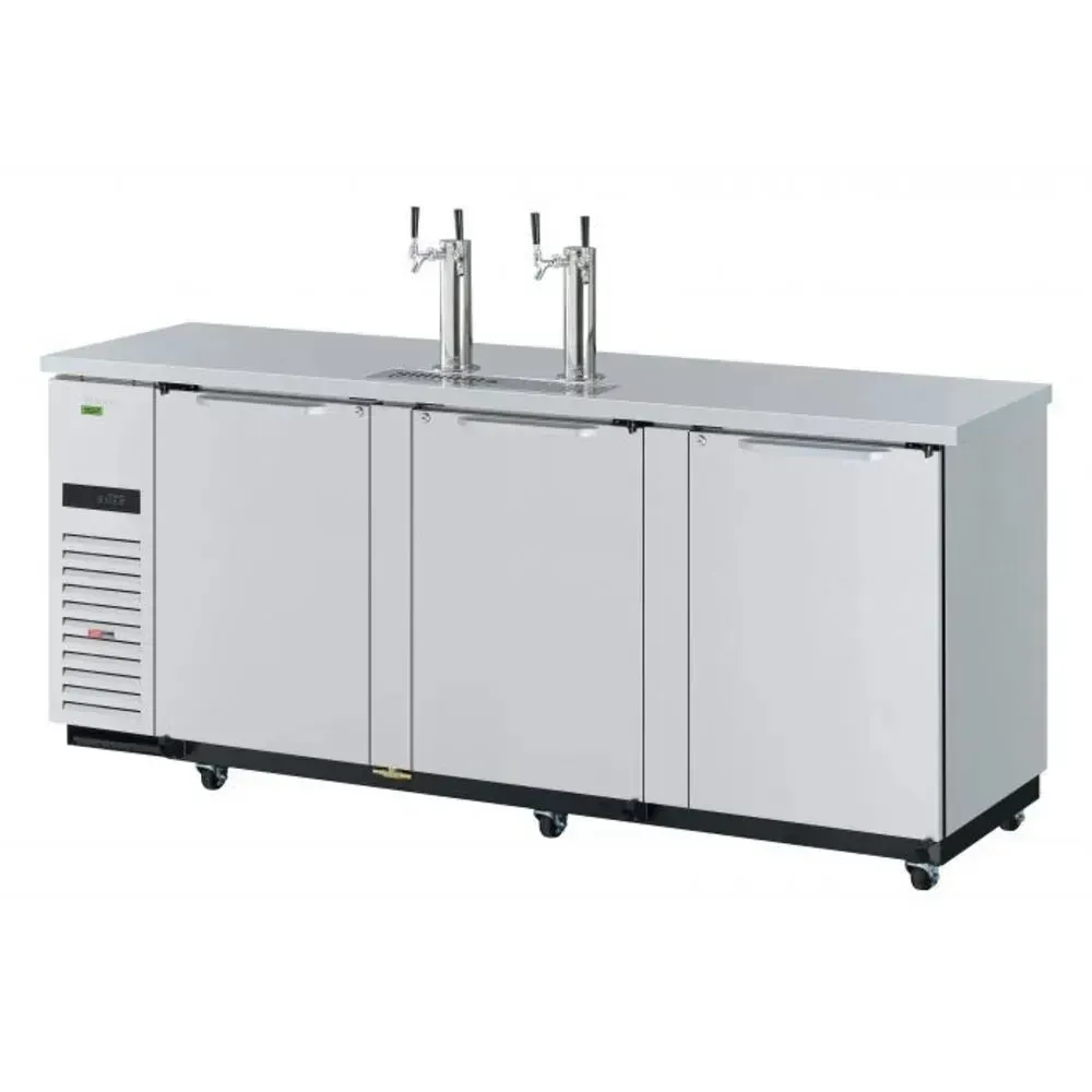 Stainless steel four keg beer dispenser by Turbo Air, engineered for upscale bars with maximum durability and premium presentation.