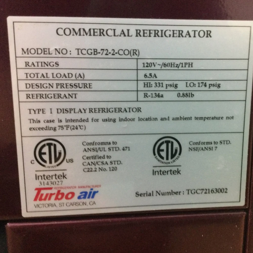 Used Turbo Air TCGB-72-2-CO 72" Dry and Refrigerated Display Case