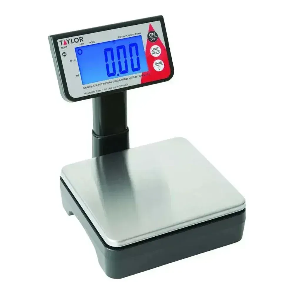 Taylor digital portion scale with tower display provides high visibility and accurate readings in fast-paced commercial kitchen settings.