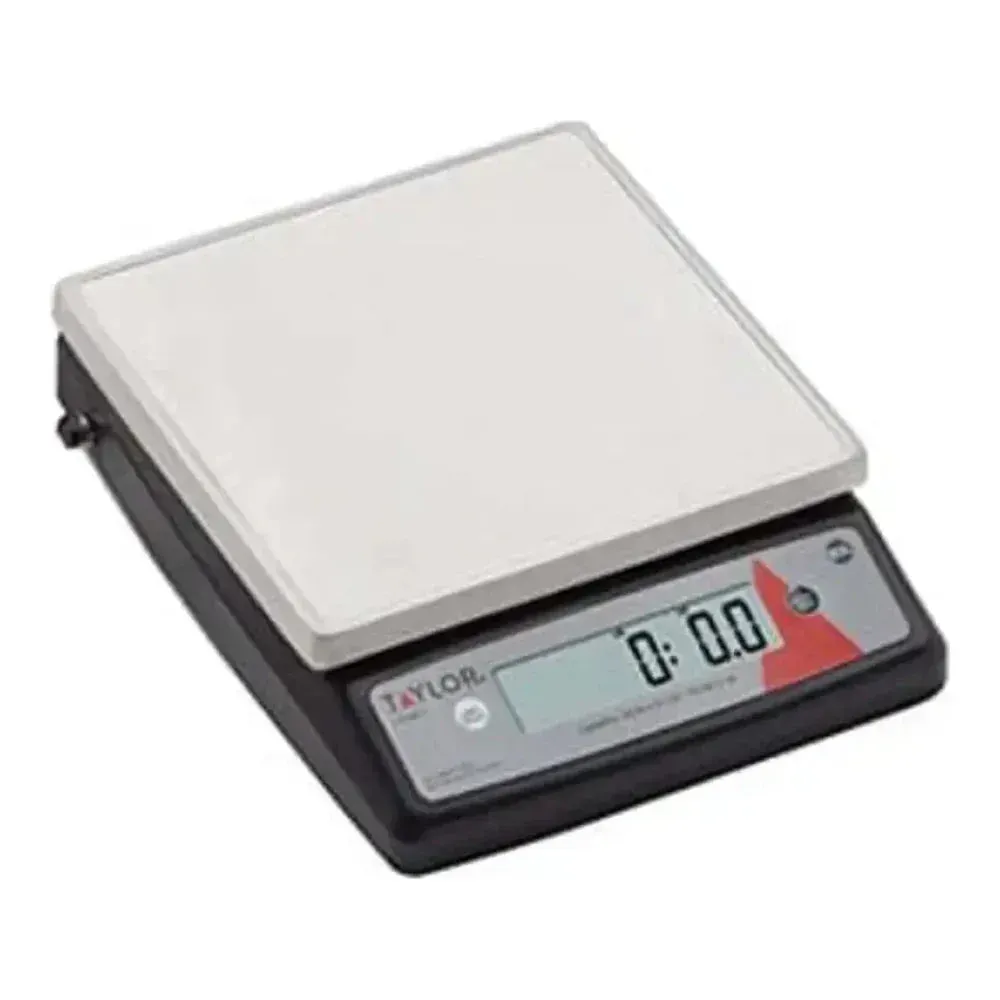 Taylor sleek and accurate digital portion control scale, perfect for consistent daily measuring in food prep stations and commercial kitchens.
