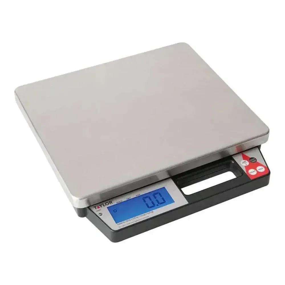 Taylor digital portion control scale with built-in handle for portability, ideal for accurate back-of-house weighing and prep in mobile kitchens.