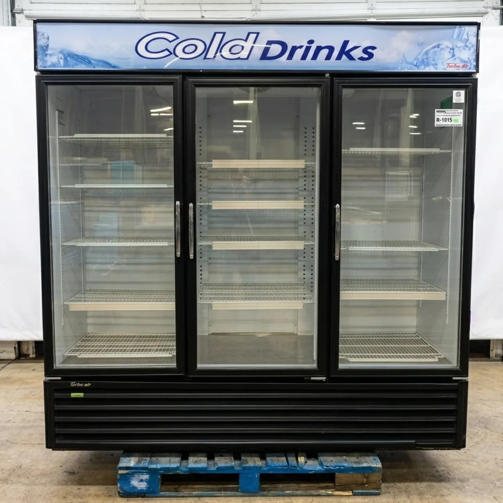 Used Turbo Air TGM-72RSB-N 78" Merchandiser Refrigerator, 3 Swing Doors, 1 Year Warranty