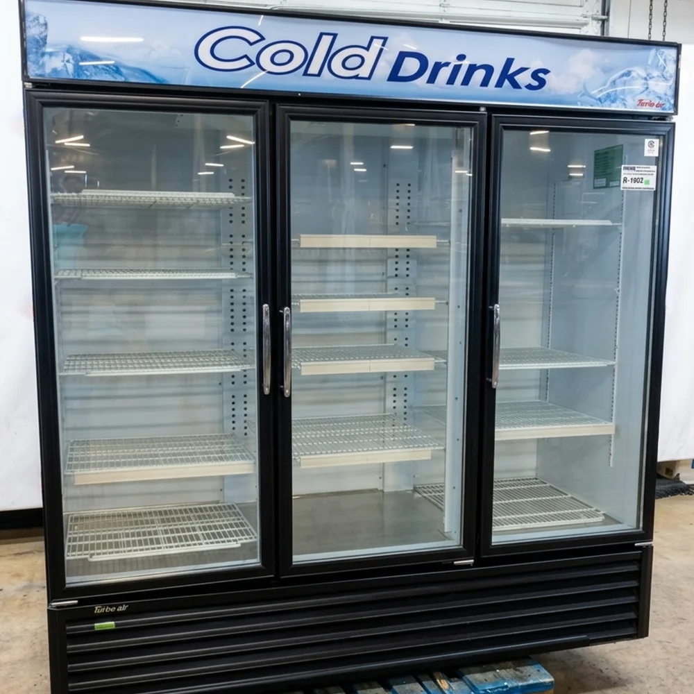 Used Turbo Air TGM-72RSB-N 78" Merchandiser Refrigerator, 3 Swing Doors, 1 Year Warranty