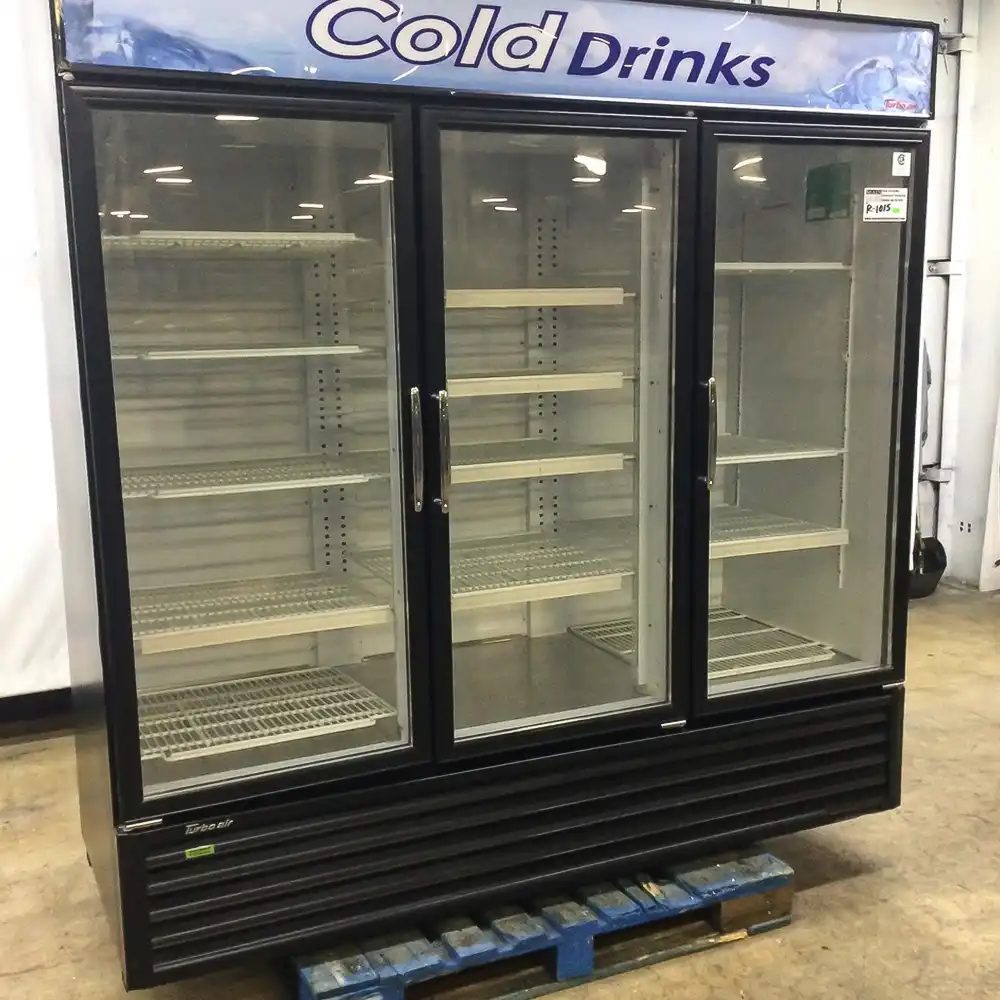 Used Turbo Air TGM-72RSB-N 78" Merchandiser Refrigerator, 3 Swing Doors, 1 Year Warranty