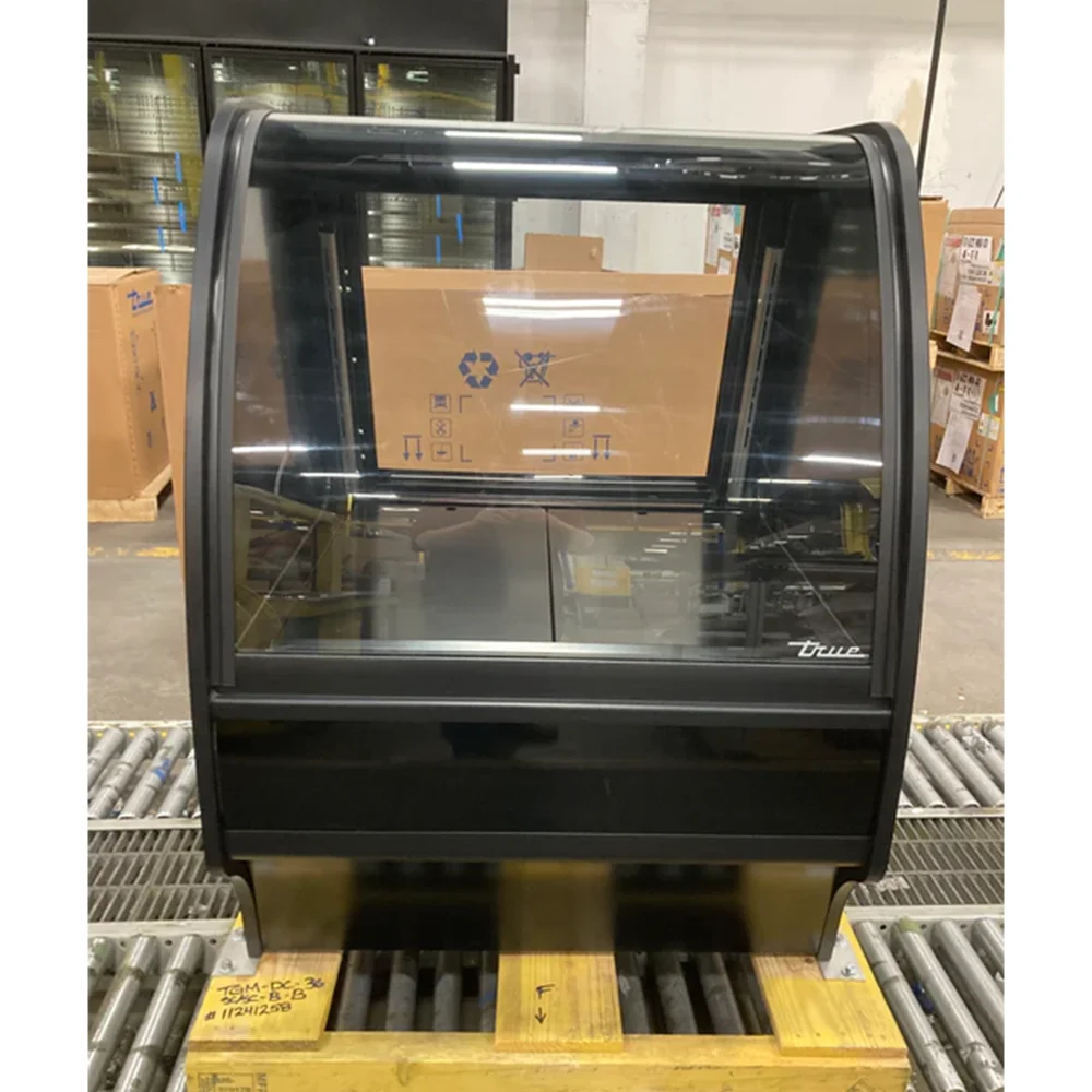 Used True TGM-DC-36-SC-SC-B-B 36 1/4" Curved Glass Black Dry Bakery Display Case, 3-Year Limited Warranty