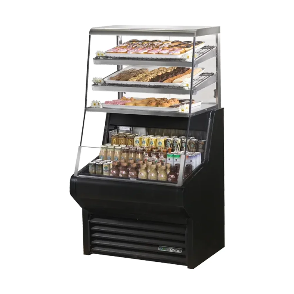 True THAC-36DG-HC-LD 36" Horizontal Air Curtain Merchandiser, 5-Shelf, Black Powder-Coated Steel, 115V