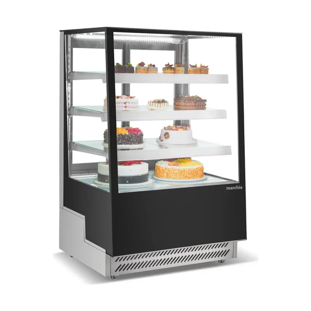 Marchia 36" Black Slanted Glass Bakery Display Case Refrigerator, 110-120V